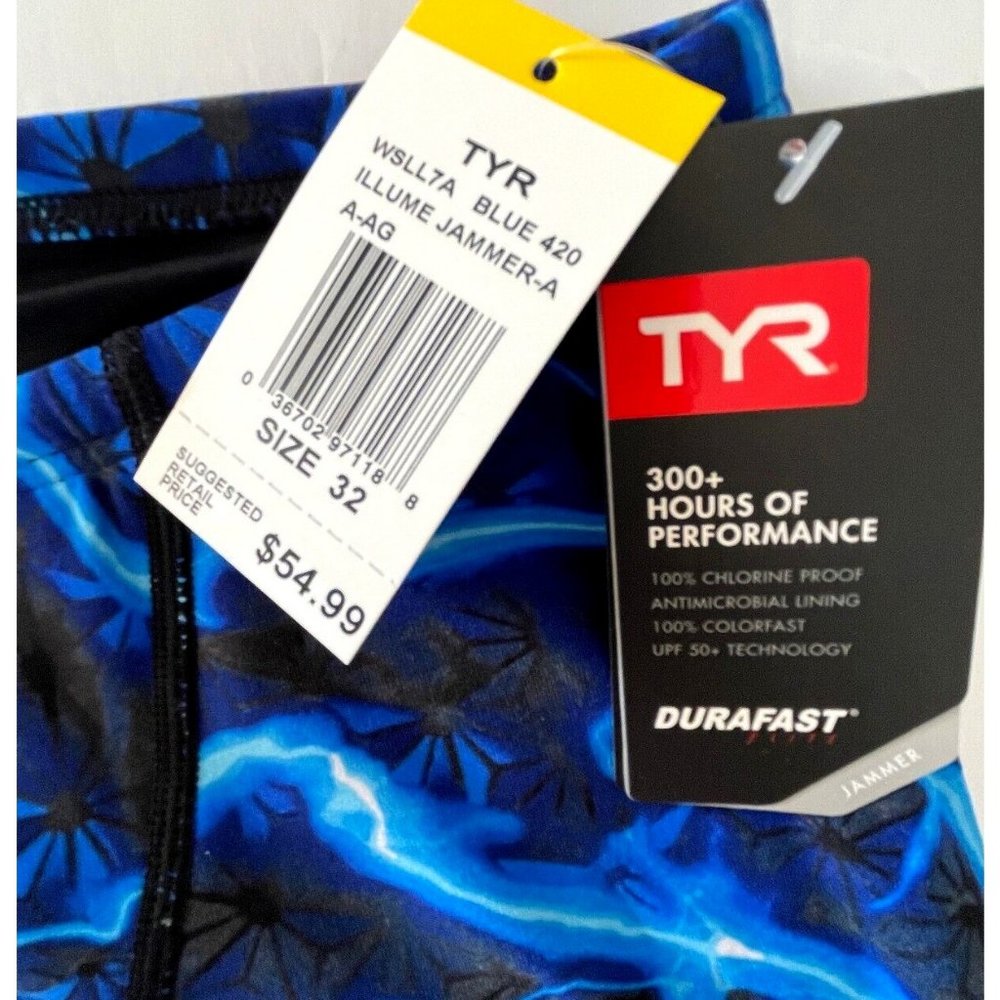 TYR Durafast Lite ILLUME Allover Jammer Men Swim Black Blue Size 32 - $54 - Picture 3 of 7